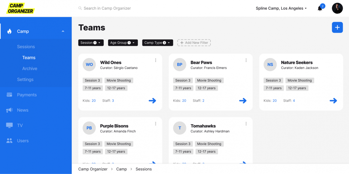 Сamp management system: Teams​​